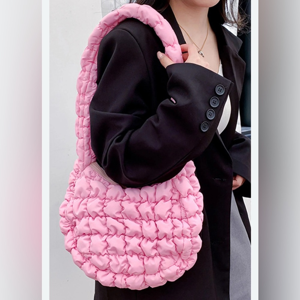 Pink Cloud Quilted Shoulder Bag|Oversized Trendy Lounge